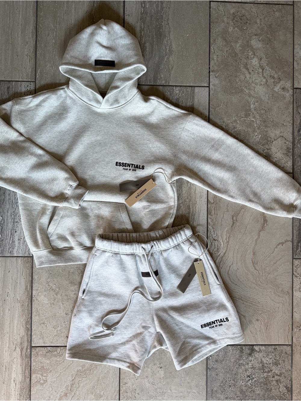 Essentials Light Oat Hoodie & Shorts Set
